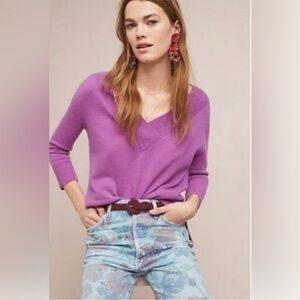 Anthropologie 100% Merino Wool Sweater Purple Size S